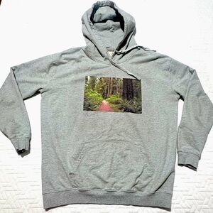 Gray Hoodie with Red Wood  Forest Print